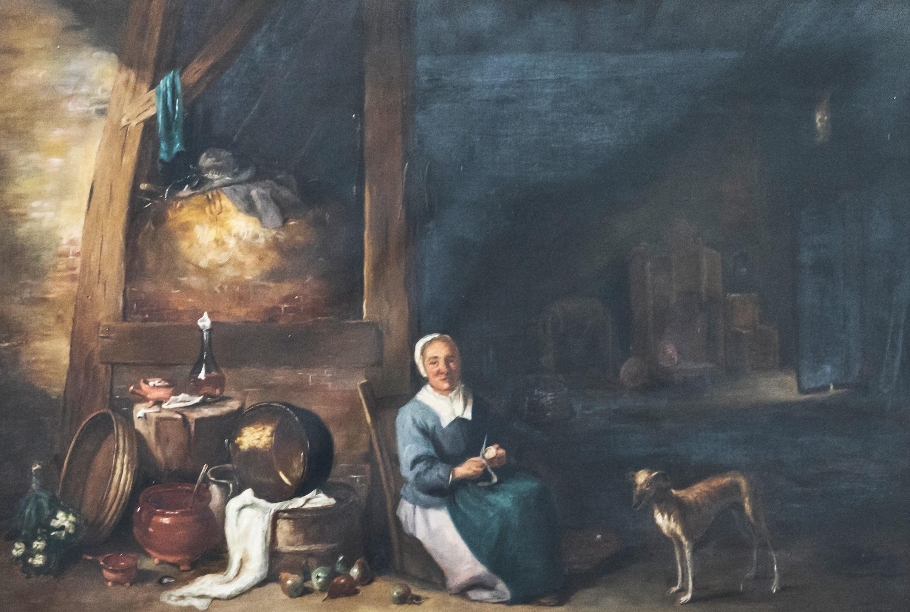 After David Teniers the Younger - Mid 20th Century Oil, Peeling Pears - Painting by Unknown