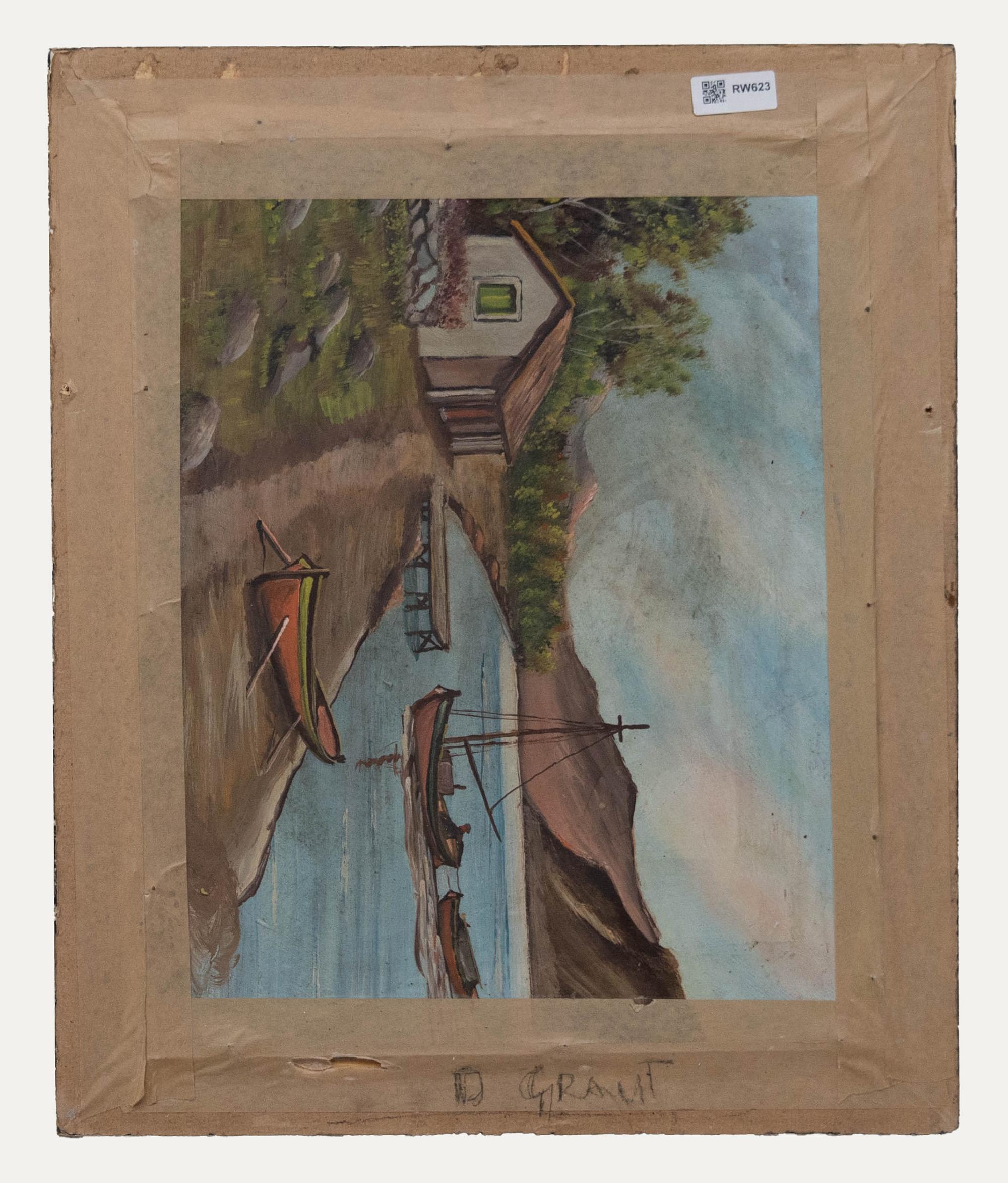 Unsigned. Presented in a gilt frame. Unfinished coastal scene to the reverse of the board. On board.