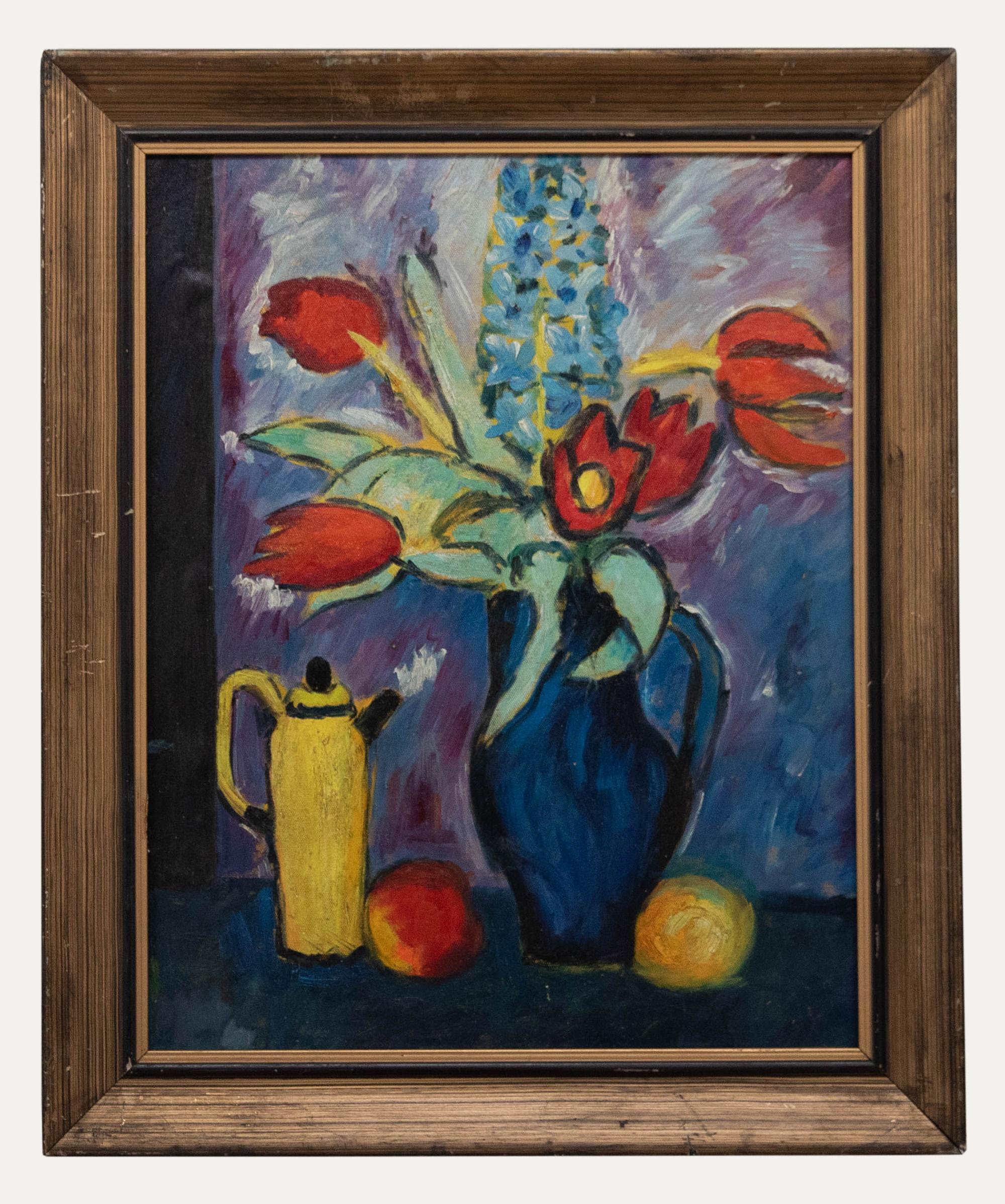 Unknown Still-Life Painting - After Duncan Grant - 20th Century Oil, Tulips and Hyacinths