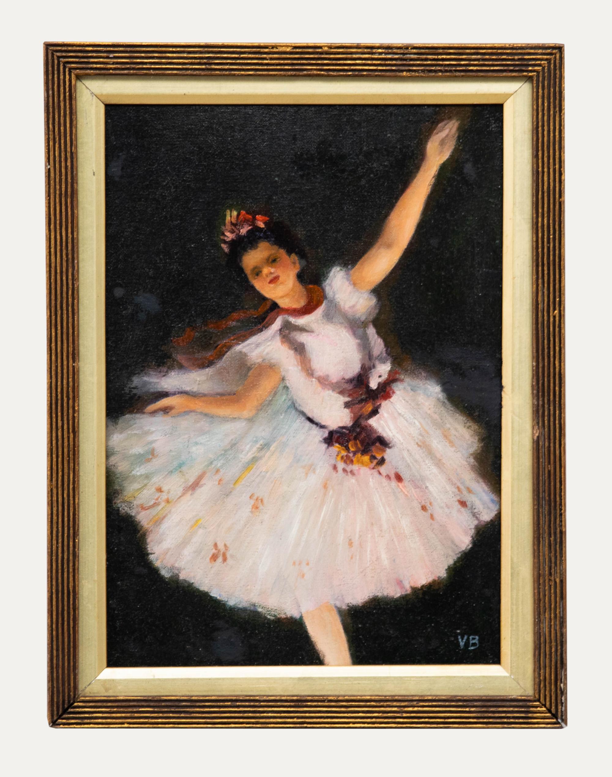 Unknown Portrait Painting - After Edgar Degas - Framed 20th Century Oil, Star Dancer (On Stage)