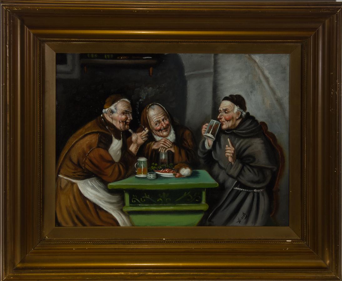 Unknown Figurative Painting - After Eduard von Grutzner - Early 20th Century Oil, Monks in the Library