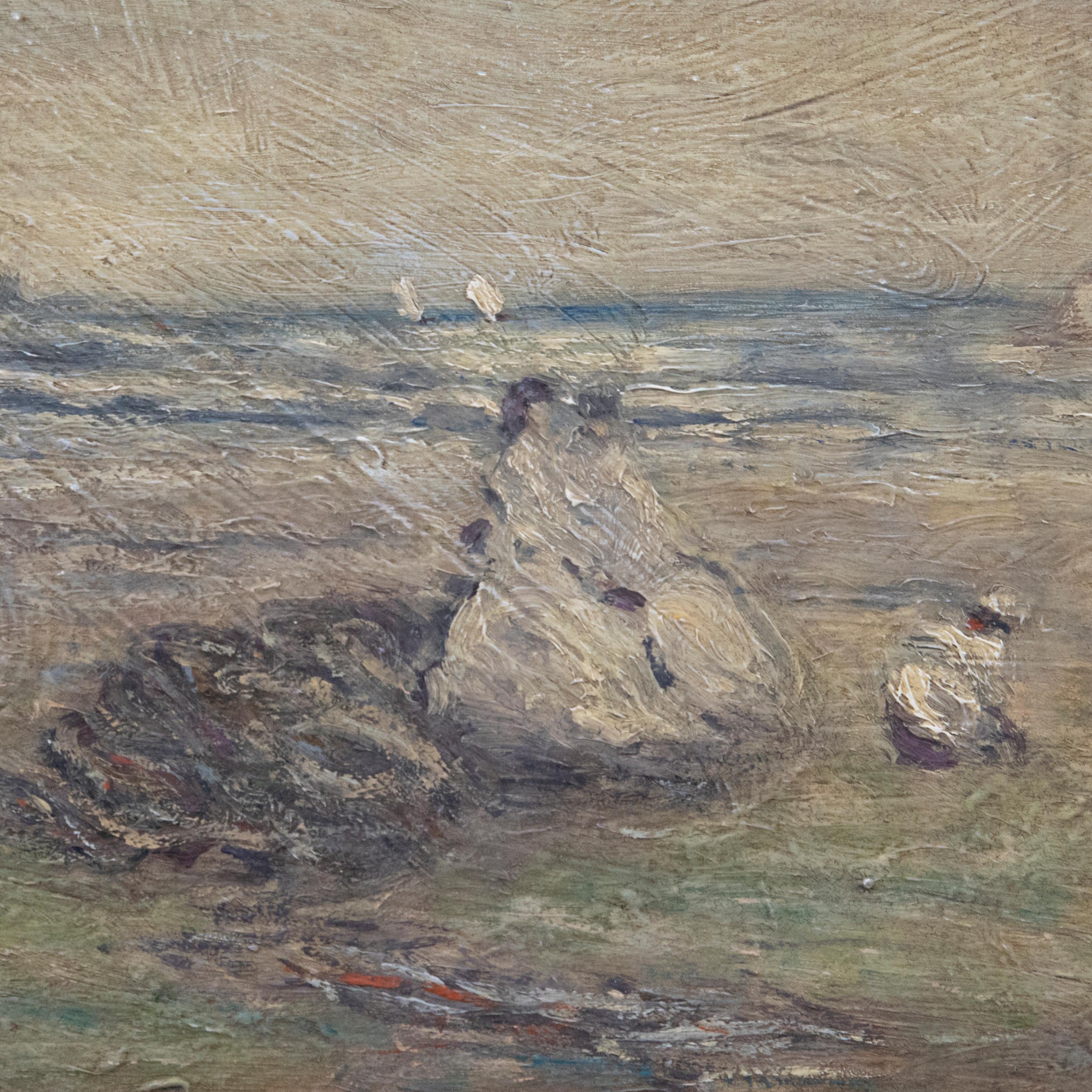 After Eugene Boudin (1824-1898) - Early 20th Century Oil, A Day at the Beach For Sale 1