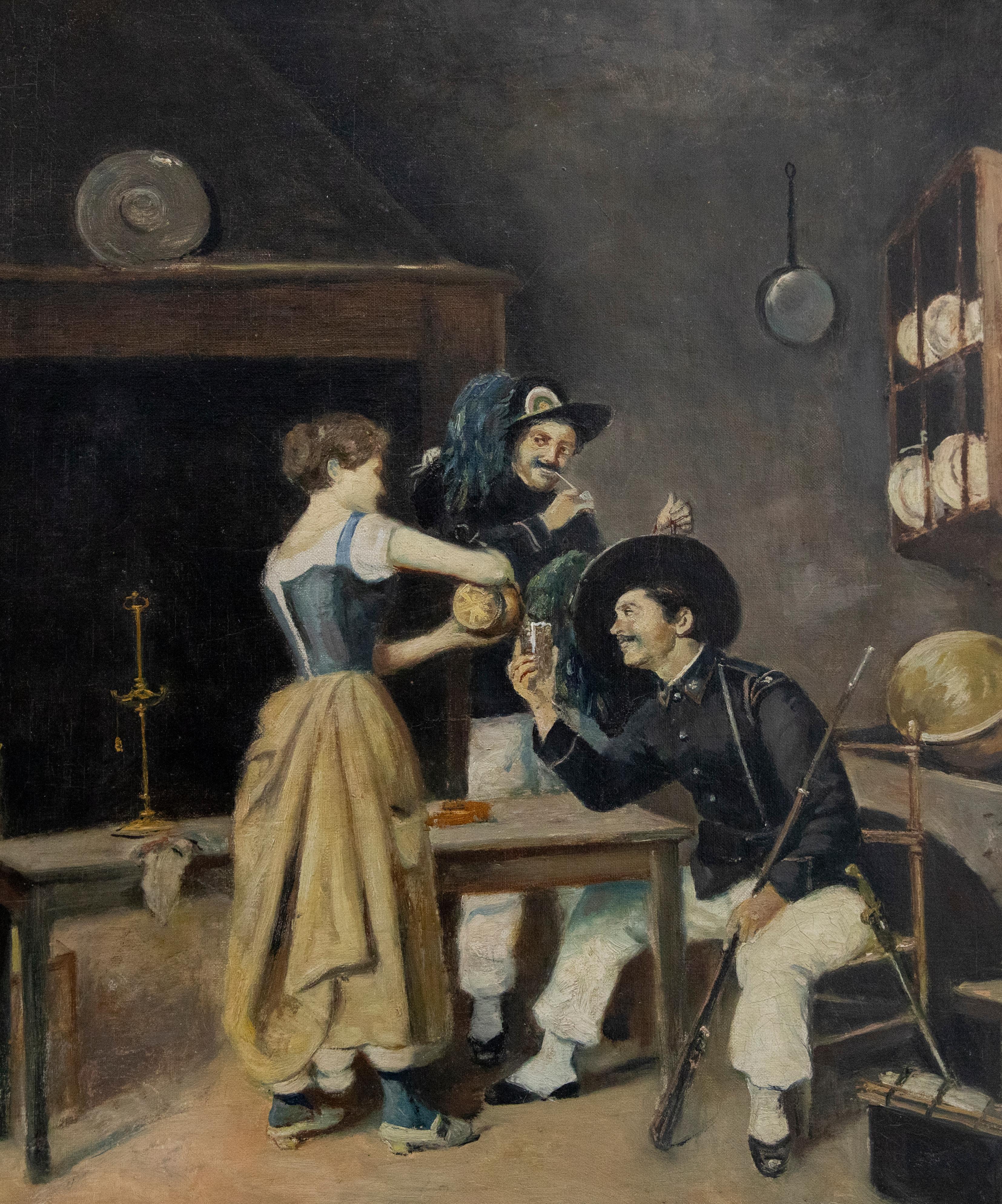 After Ferdinand Roybet (1840 -1920) - Oil, Two Soldiers in a Tavern - Painting by Unknown