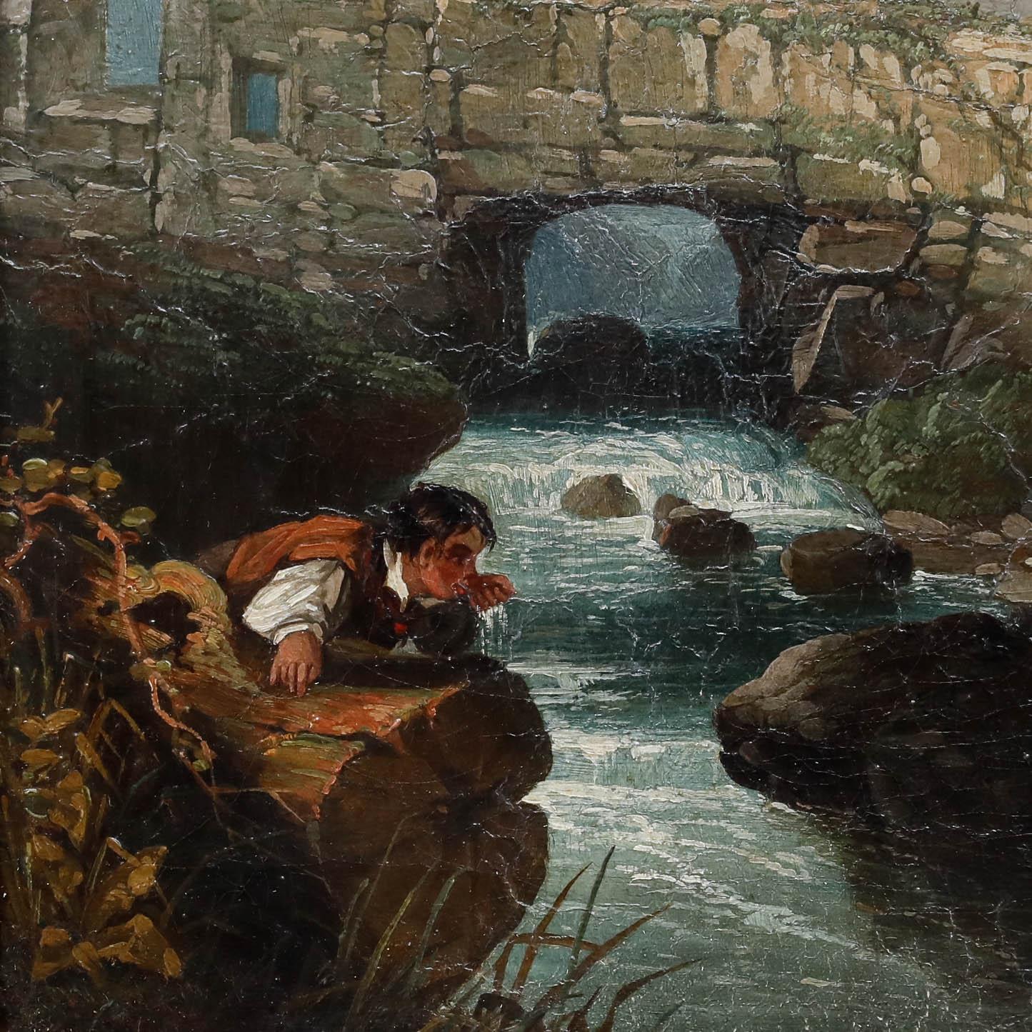 Dopo Francis William Topham (1808-1877) - Olio del XIX secolo, I viandanti - Figurative Painting Marrone di Unknown