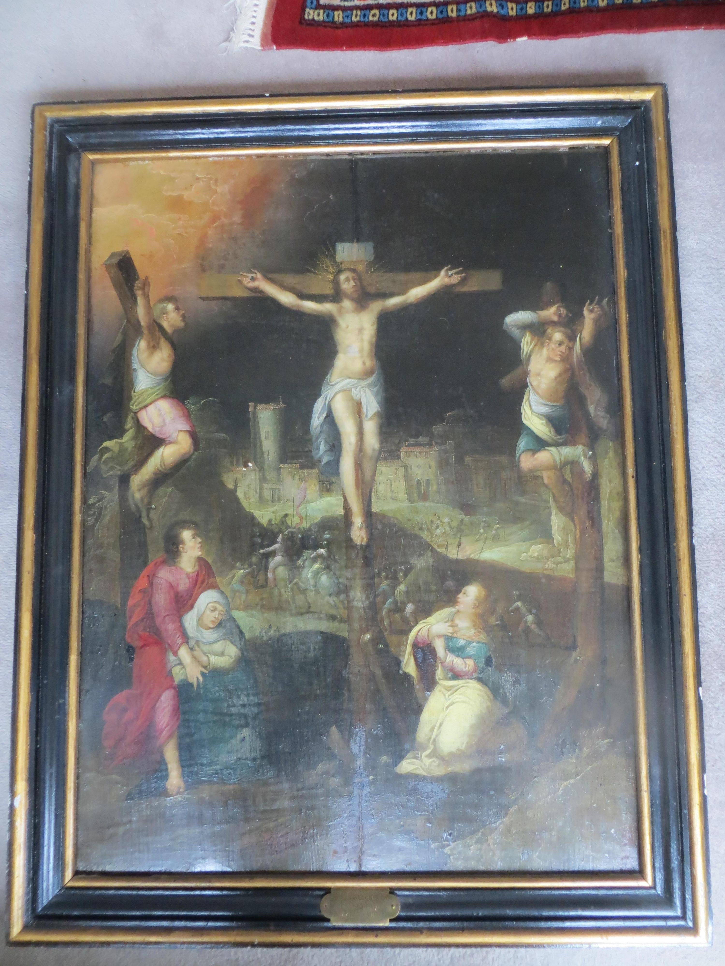 After Franken School Crucifixion of Jesus Pannel  - Painting by Unknown