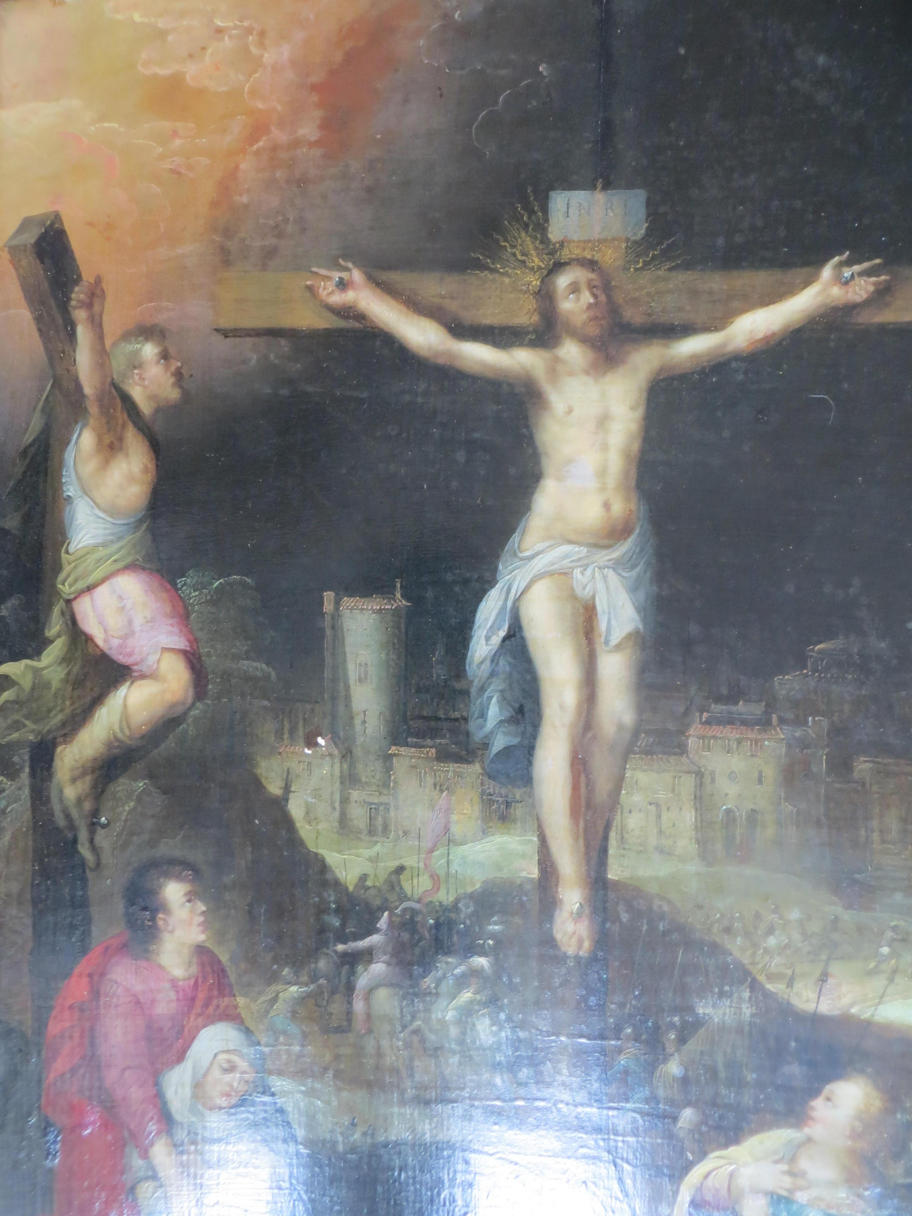 After Franken School Crucifixion of Jesus Pannel  - Flemish School Painting by Unknown
