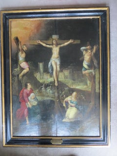 Antique After Franken School Crucifixion of Jesus Pannel 