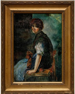 After Franz Wobring (1862-1939) - Framed Early 20th Century Oil, Knitting