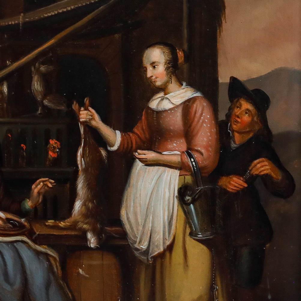 After Gabriel Metsu (1629-1667) - 20th Century Oil, The Game Dealer For Sale 1
