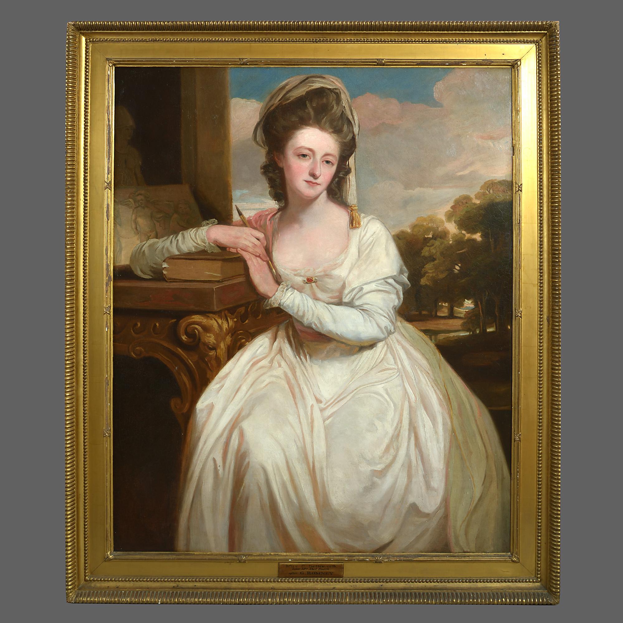 Unknown Portrait Painting – After George Romney, Portrait of Charlotte Bettesworth 19th Century Oil 