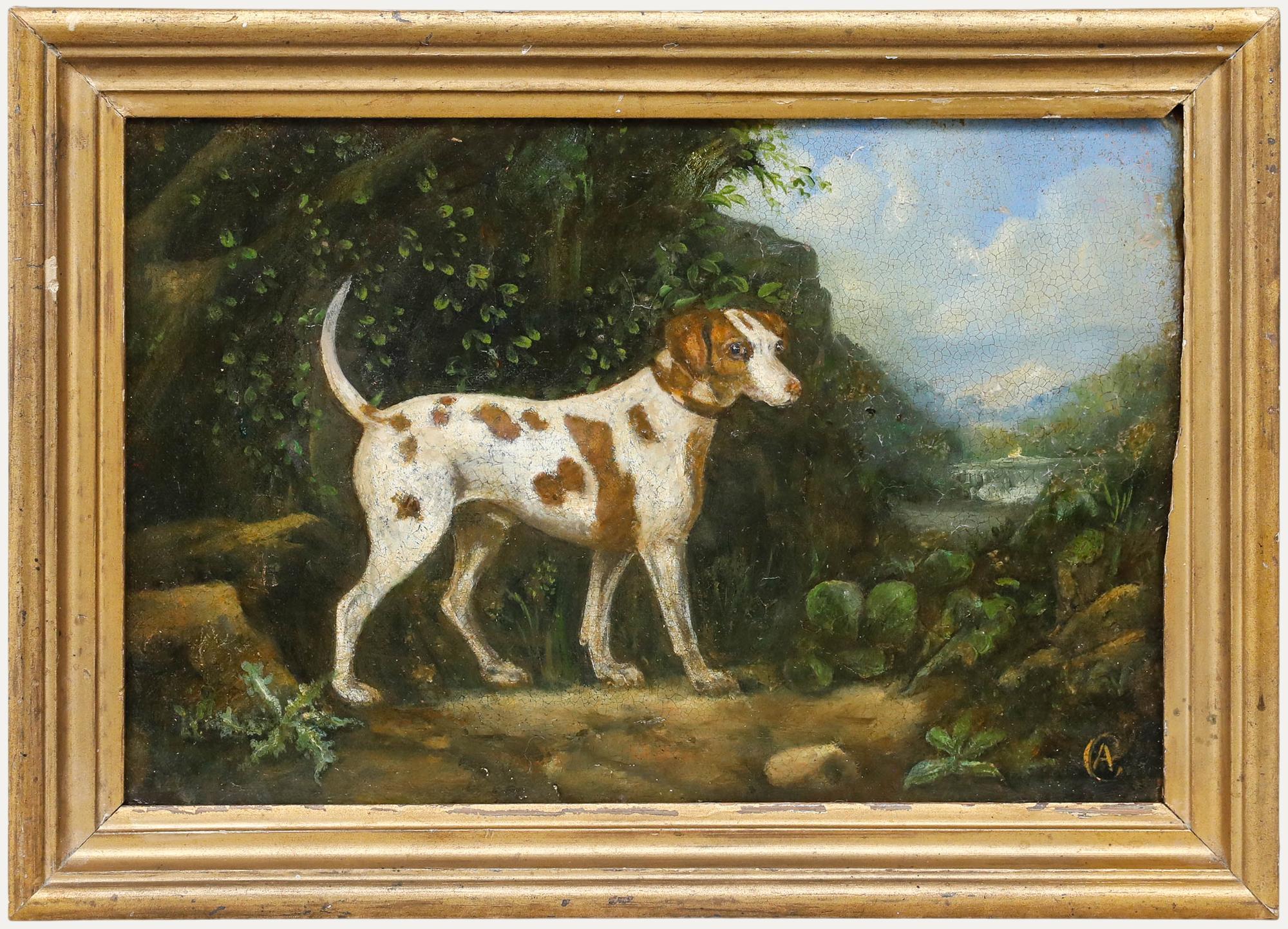 Animal Painting di Unknown - Dopo George Stubbs (1724-1806) - Olio del XIX secolo, Puntatore in un paesaggio