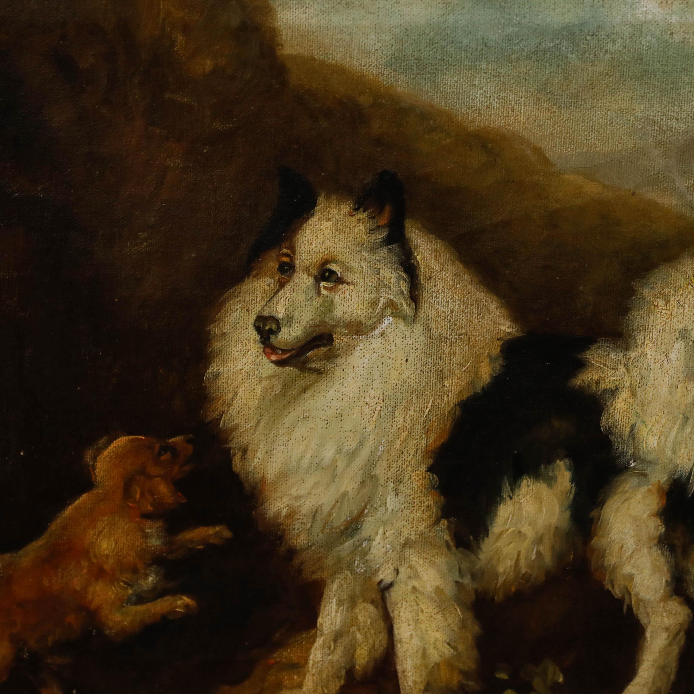 Eine schöne Studie von George Stubbs (1724-1806) aus dem 19. Jahrhundert mit der entzückenden Darstellung des Pomeranian Fino und des Terriers Tiny, den Begleitern des Prinzen von Wales, dem späteren Georg IV. Das Original befindet sich heute in der