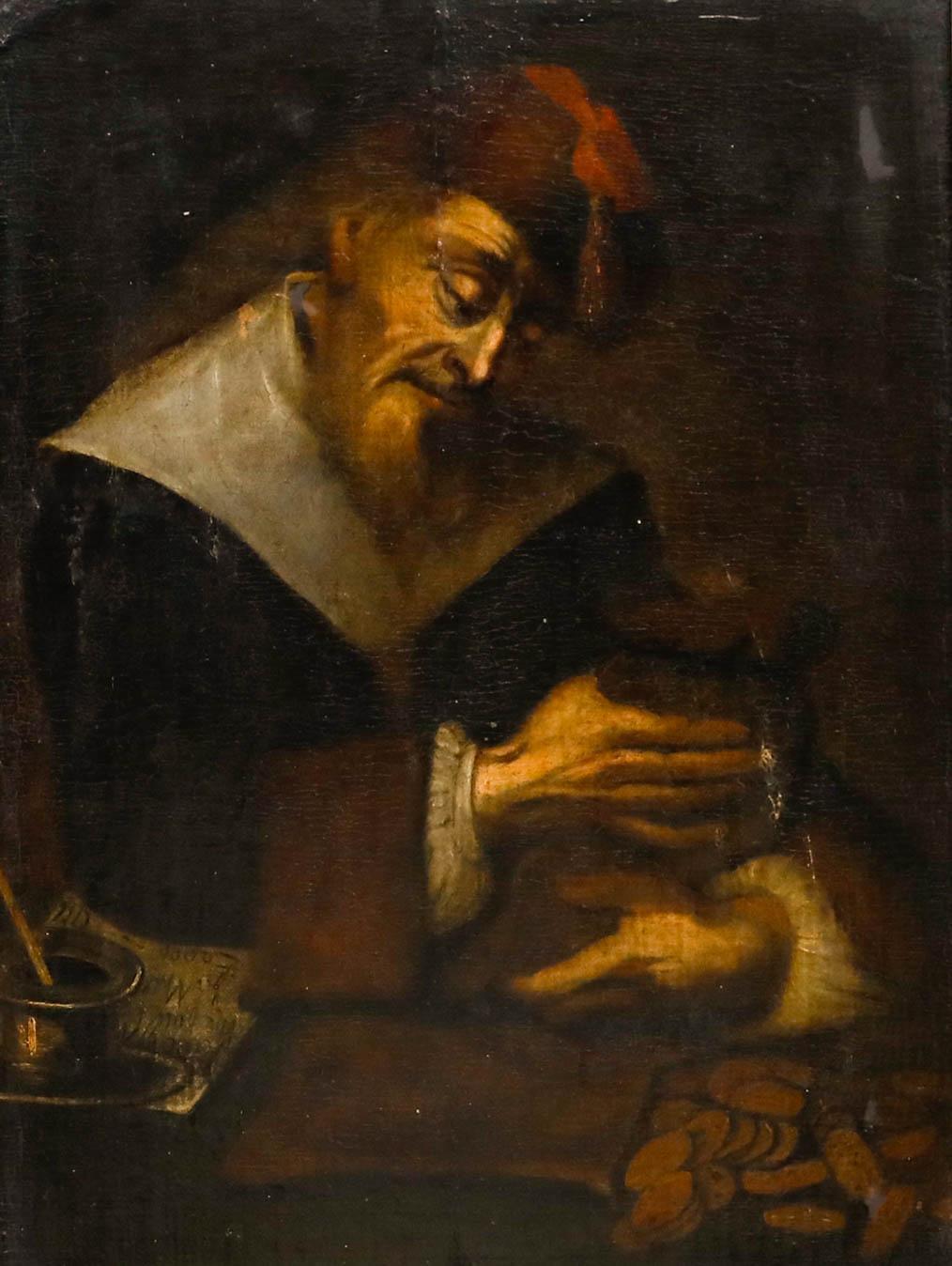 D'après George van der Mijn (1723-1763) - Huile encadrée du XIXe siècle, L'Usurier - Painting de Unknown