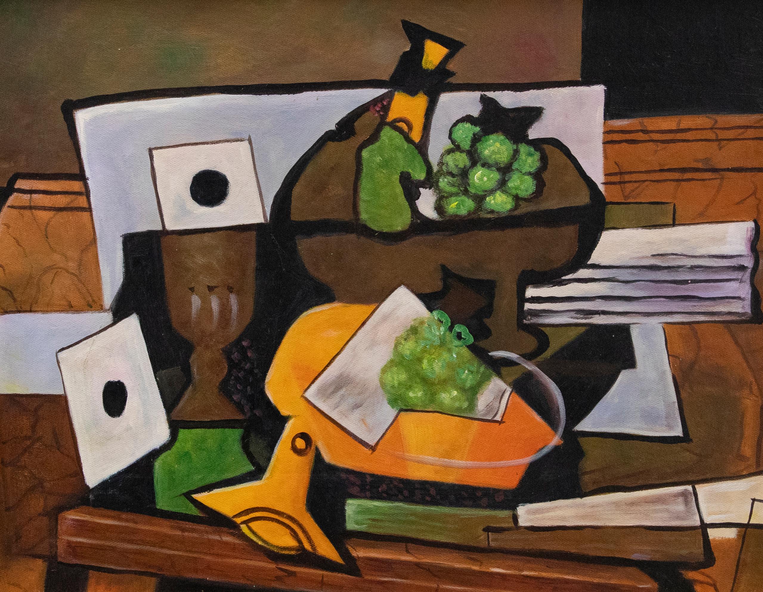 After Georges Braque - 20th Century Oil, Still Life with Clarinet - Painting by Unknown