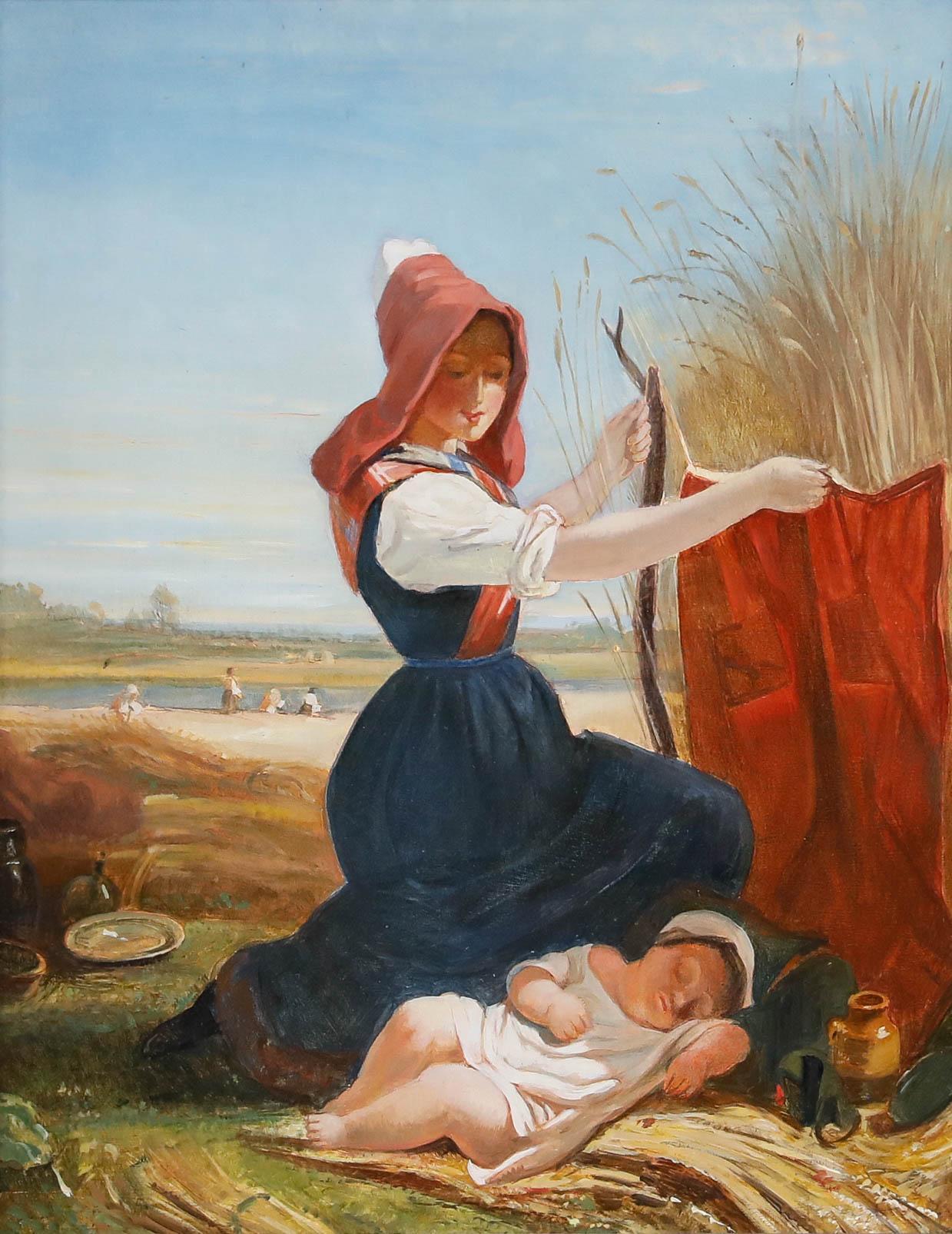 Nach Georges Edouard Darcy - Gerahmtes Öl des 20. Jahrhunderts, La Sieste dans les Blés – Painting von Unknown