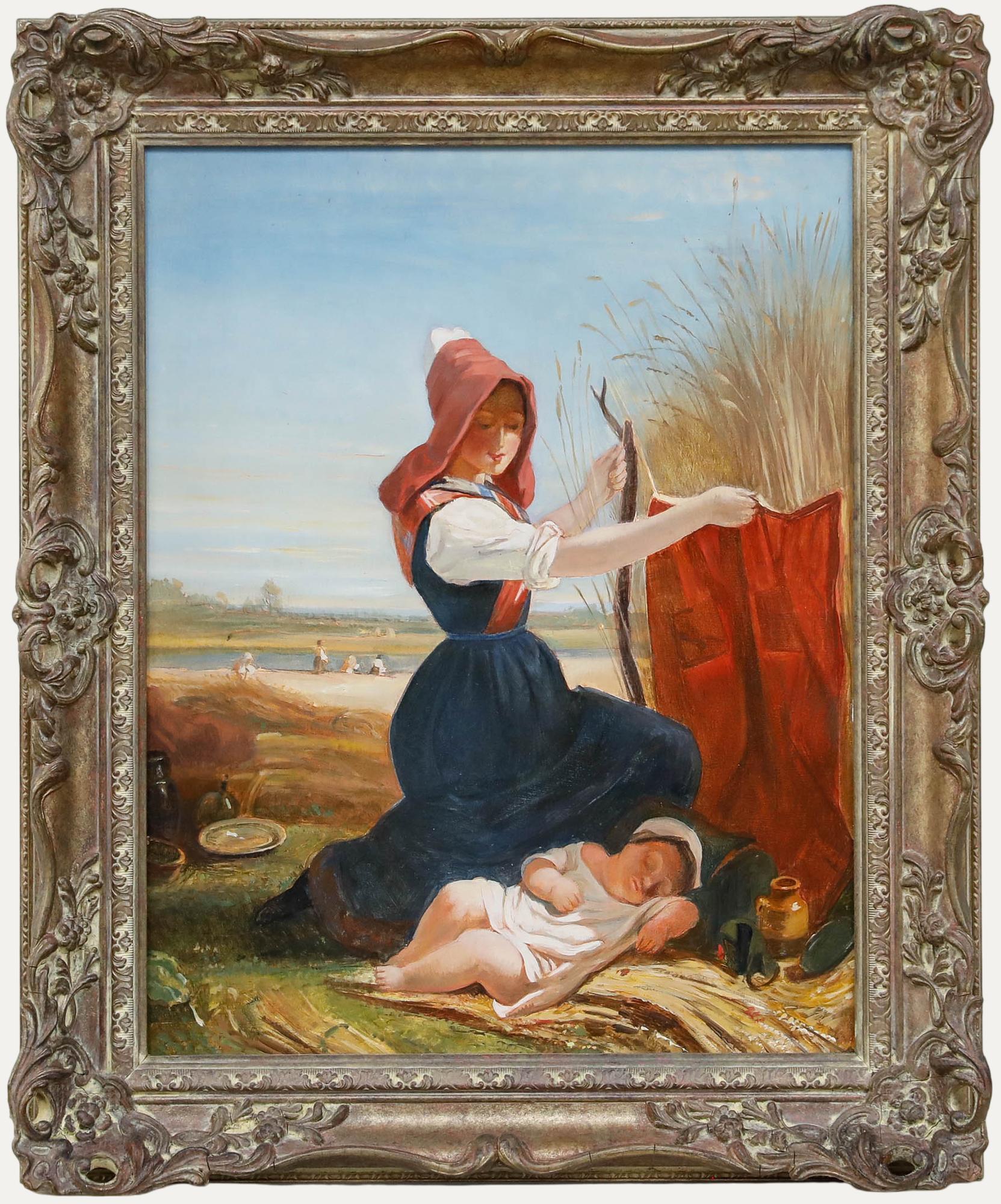 Unknown Figurative Painting – Nach Georges Edouard Darcy - Gerahmtes Öl des 20. Jahrhunderts, La Sieste dans les Blés