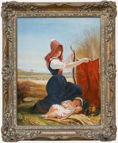 Nach Georges Edouard Darcy - Gerahmtes Öl des 20. Jahrhunderts, La Sieste dans les Blés