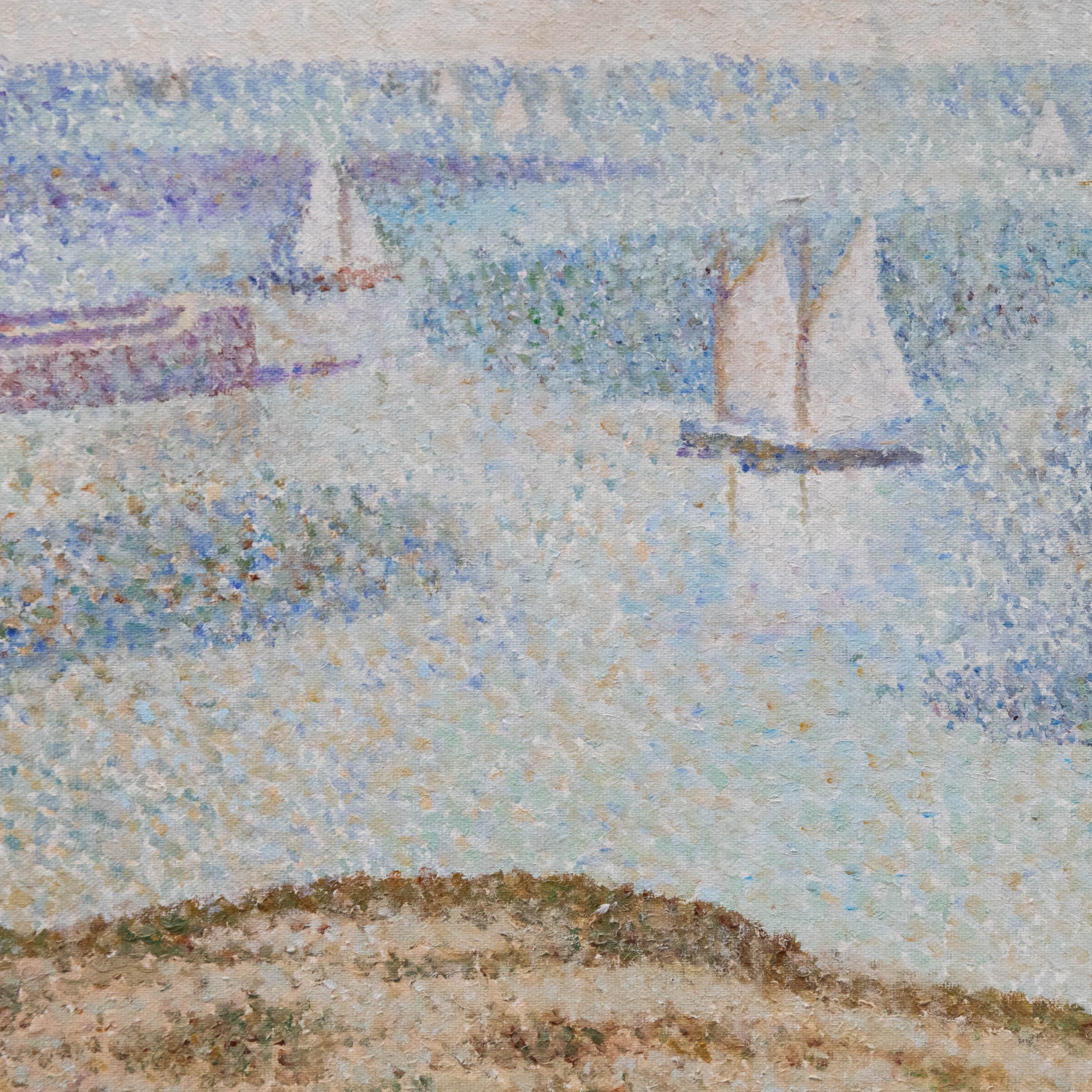 A fine copy of Georges Seurat (1859-1891) pointillist study, Port-en-Bessin. Signed indistinctly and dated '2003' to the reverse. On canvas on stretchers. 
