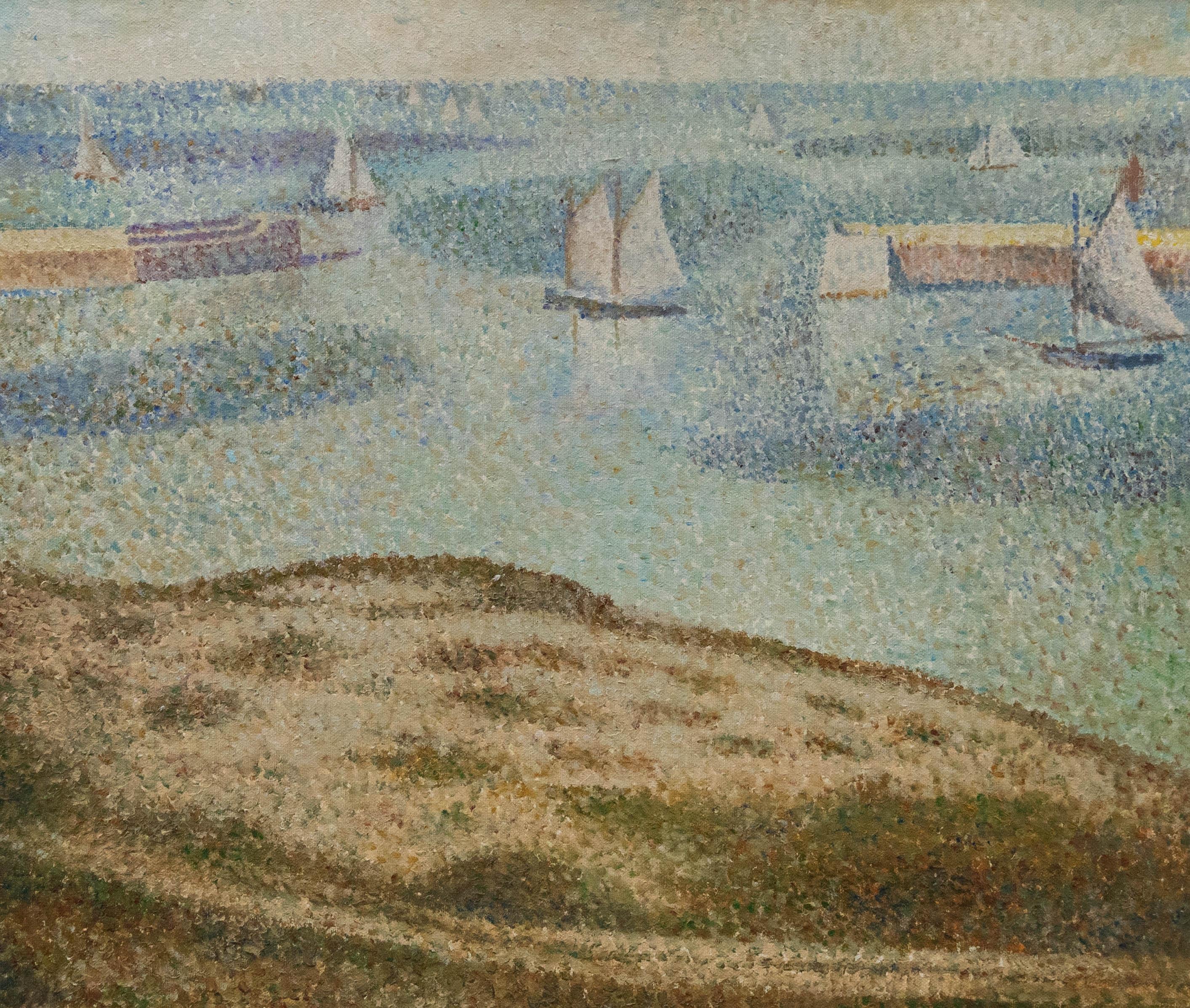 Unknown Figurative Painting - After Georges Seurat (1859-1891) - Contemporary Oil, Port-en-Bessin