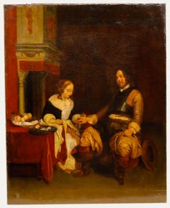 Según Gerard ter Borch (1617-1681) - Siglo XIX Óleo, Un soldado galante
