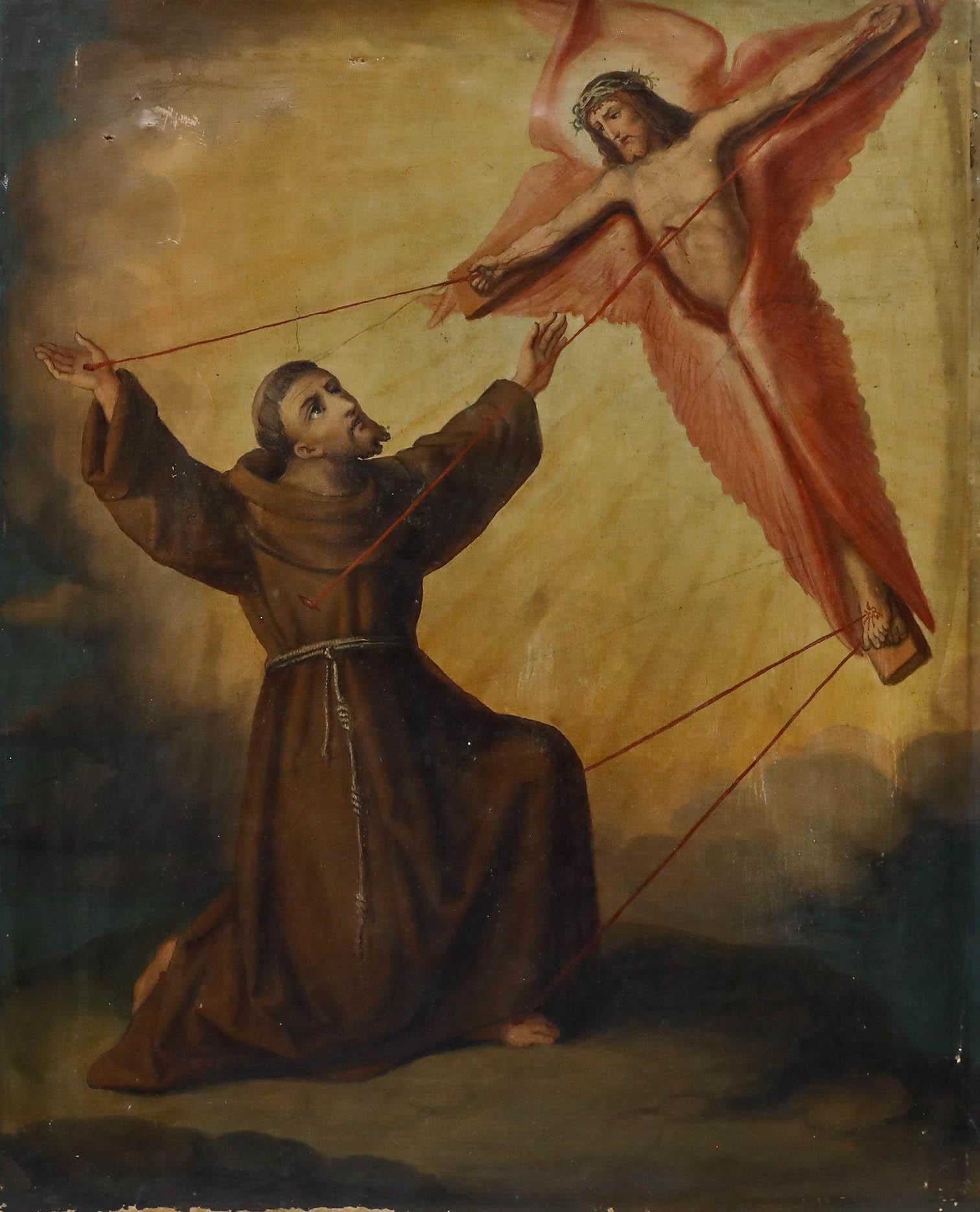 After Giotto - 19th Century Oil, Saint Francis Receiving the Stigmata - Painting by Unknown