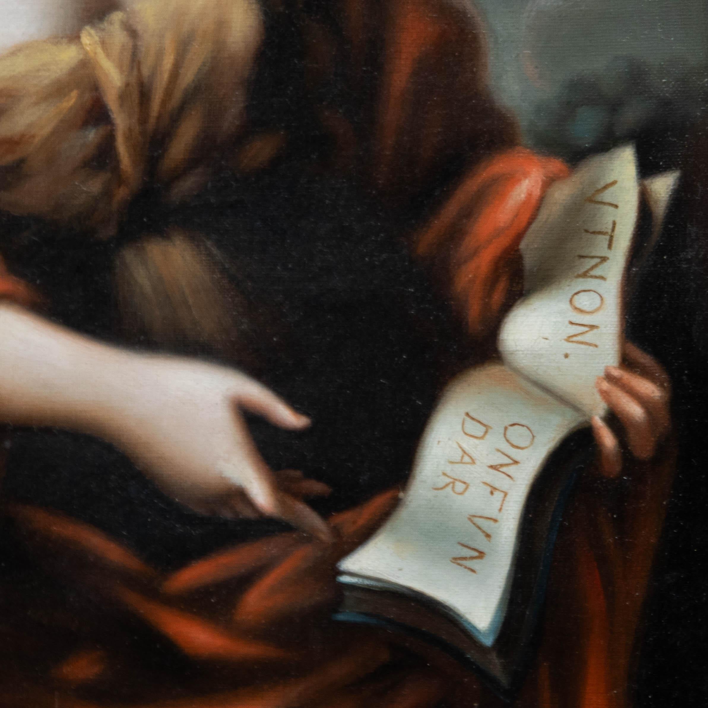 Unsigned. Beautifully presented in a Florentine frame with delicate shell ornamentation. On canvas.