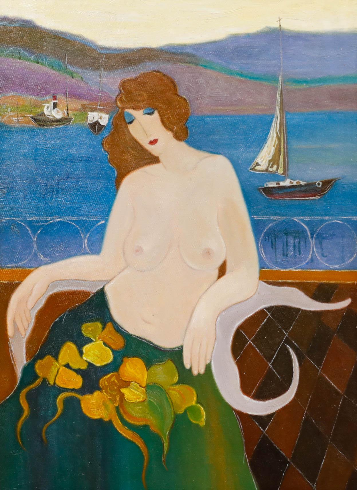 After Itzchak Tarkay (1935-2012) - Contemporary Oil, Nude by the Sea - Painting by Unknown