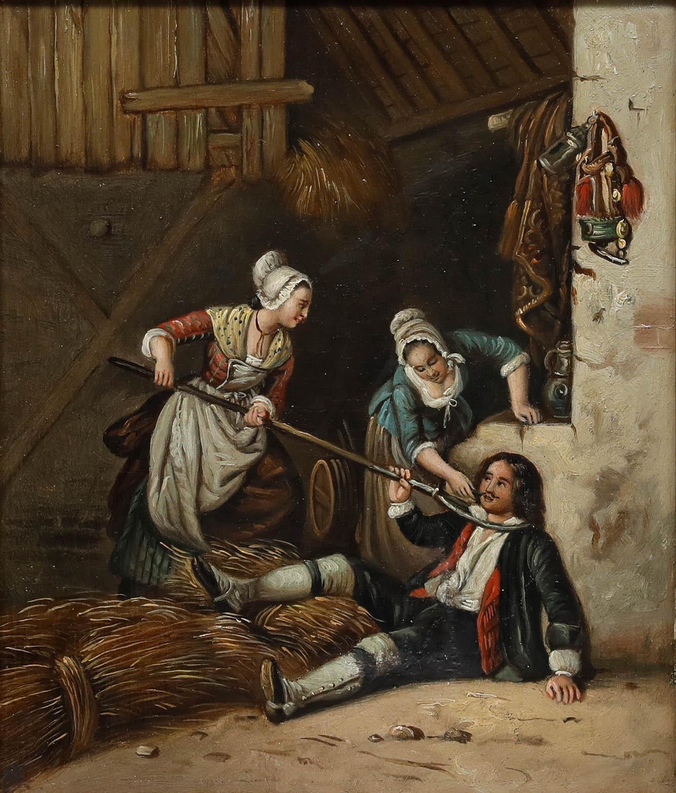 Nach Jean Alphonse Roehn (1799-1864) - 19. Jahrhundert Öl, Necken der Bauernhand – Painting von Unknown