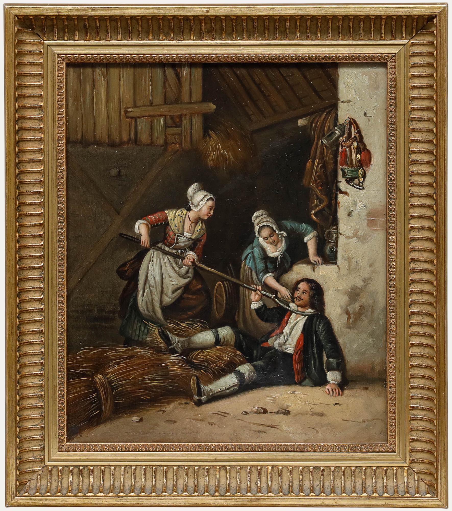 Nach Jean Alphonse Roehn (1799-1864) - 19. Jahrhundert Öl, Necken der Bauernhand