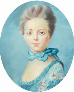 After Jean Baptiste Perronneau - Framed 20th Century Oil, A Girl with a Kitten