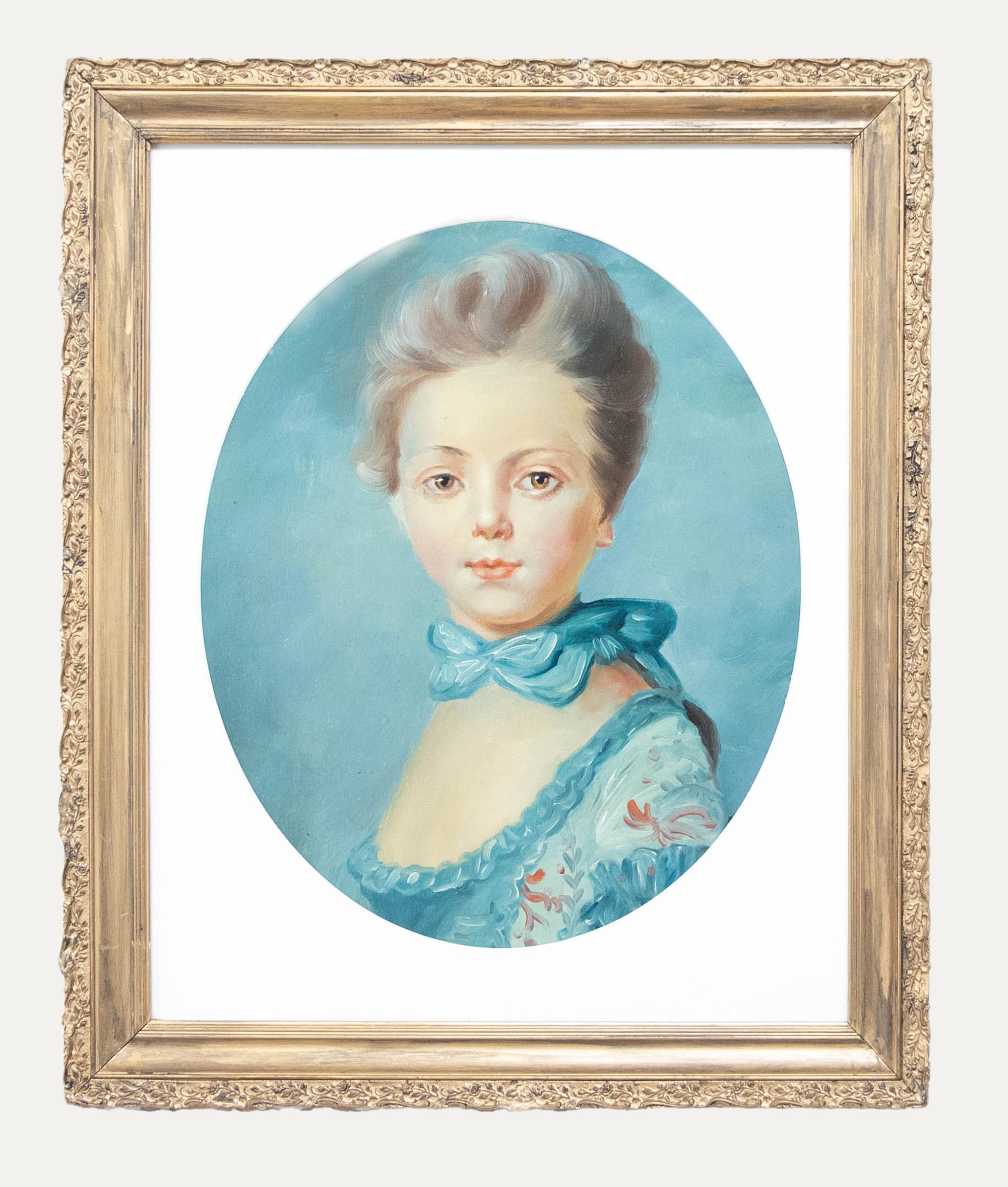 Unknown Portrait Painting - After Jean Baptiste Perronneau - Framed 20th Century Oil, A Girl with a Kitten