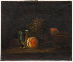 D'après Jean Siméon Chardin (1699-1779) - Huile, gobelet en argent avec pêche