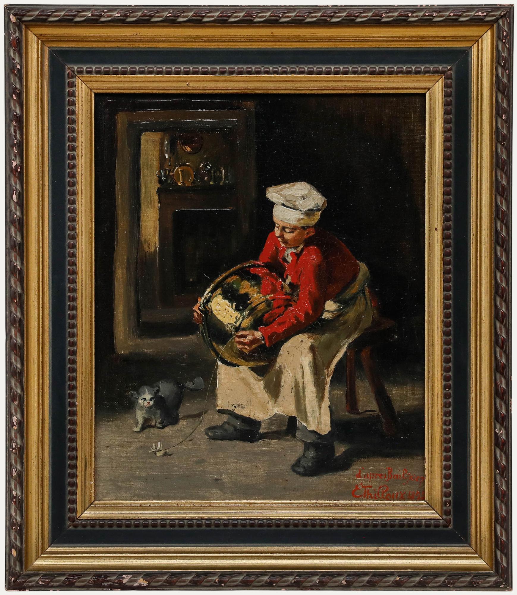 Unknown Figurative Painting - After Joseph Bail (1862-1921) - Late 19th Century Oil, Cook Playing With The Cat