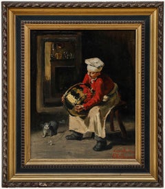 After Joseph Bail (1862-1921) - Late 19th Century Oil, Cook Playing With The Cat