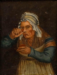 After L. Boilly (1761-1845) - 19th Century Oil, Old Woman Taking Snuff