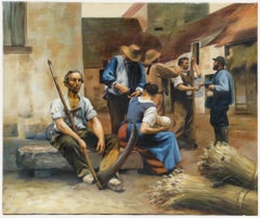 After Léon Augustin Lhermitte (1844-1925)- Contemporary Oil, The Harvester's Pay
