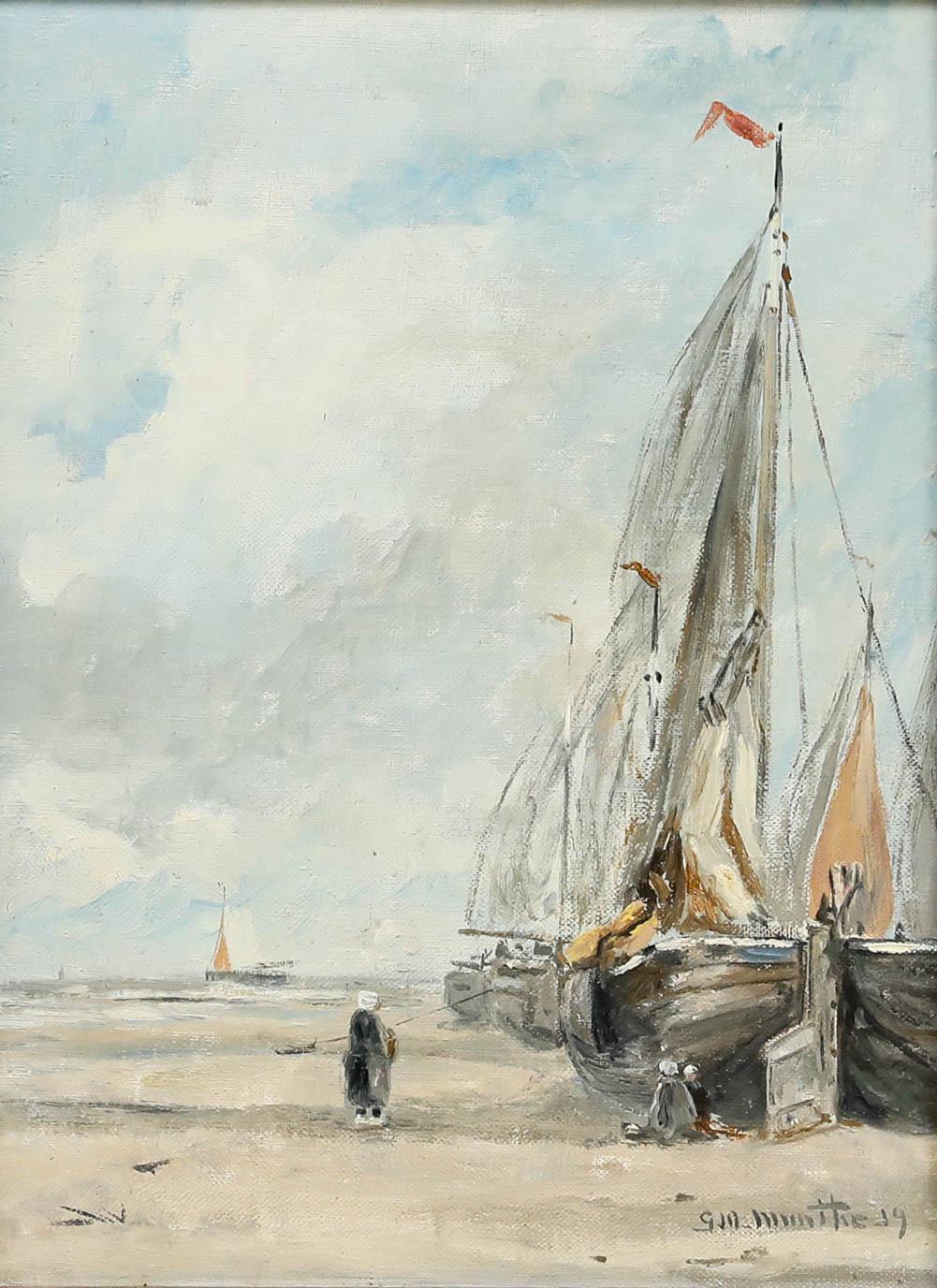 Nach Munthe Morgenstjerne - Anfang 20. Jahrhundert Öl, Gestrandete Boote – Painting von Unknown