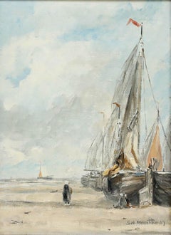 After Munthe Morgenstjerne - Early 20th Century Oil, Beached Boats