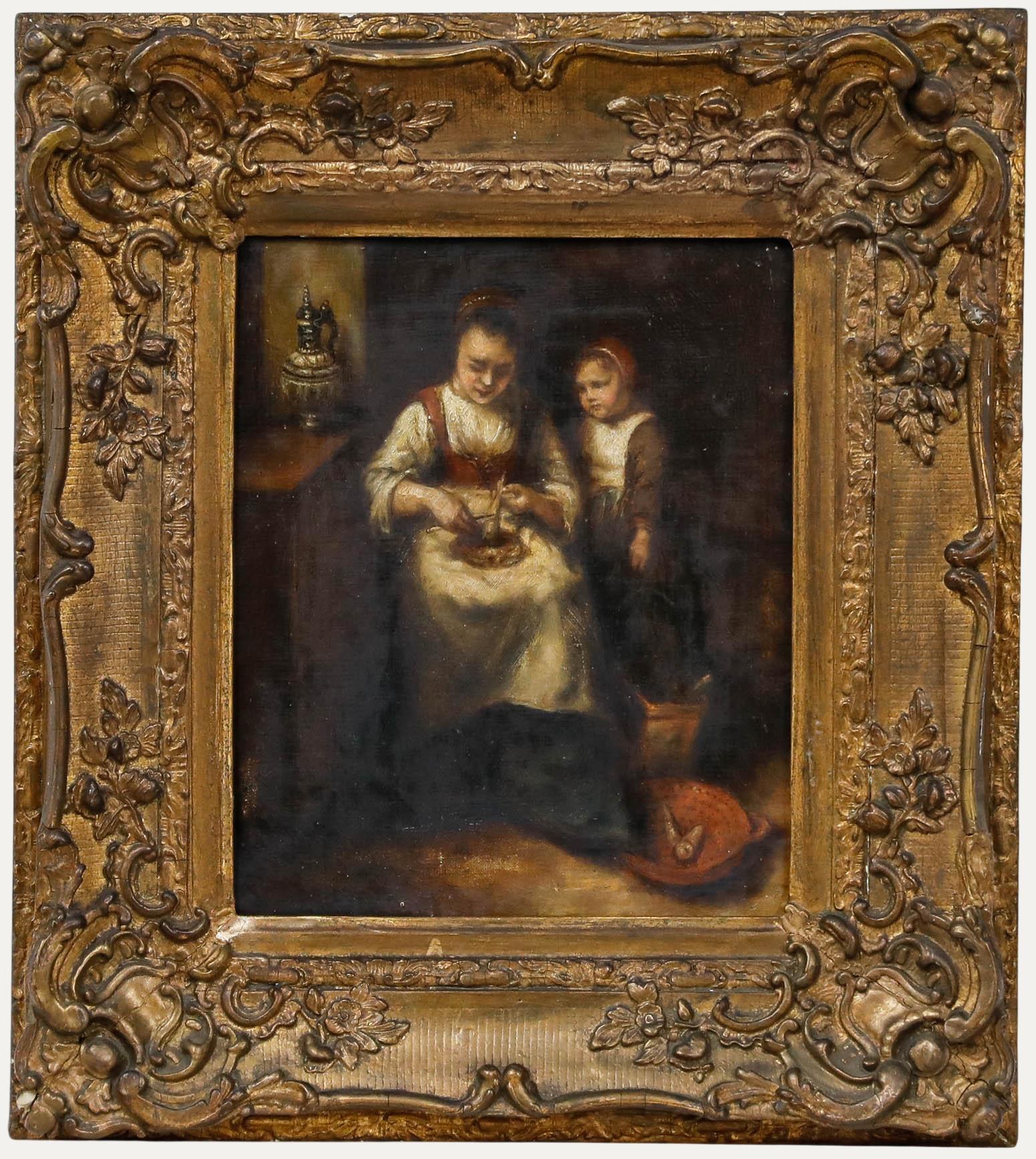 After Nicolaes Maes (1634-1693) - Dutch School Oil, Woman Scraping Parsnips