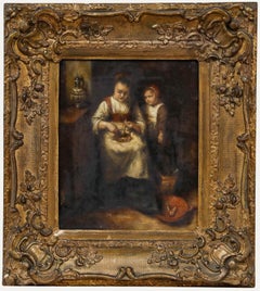 After Nicolaes Maes (1634-1693) - Dutch School Oil, Woman Scraping Parsnips