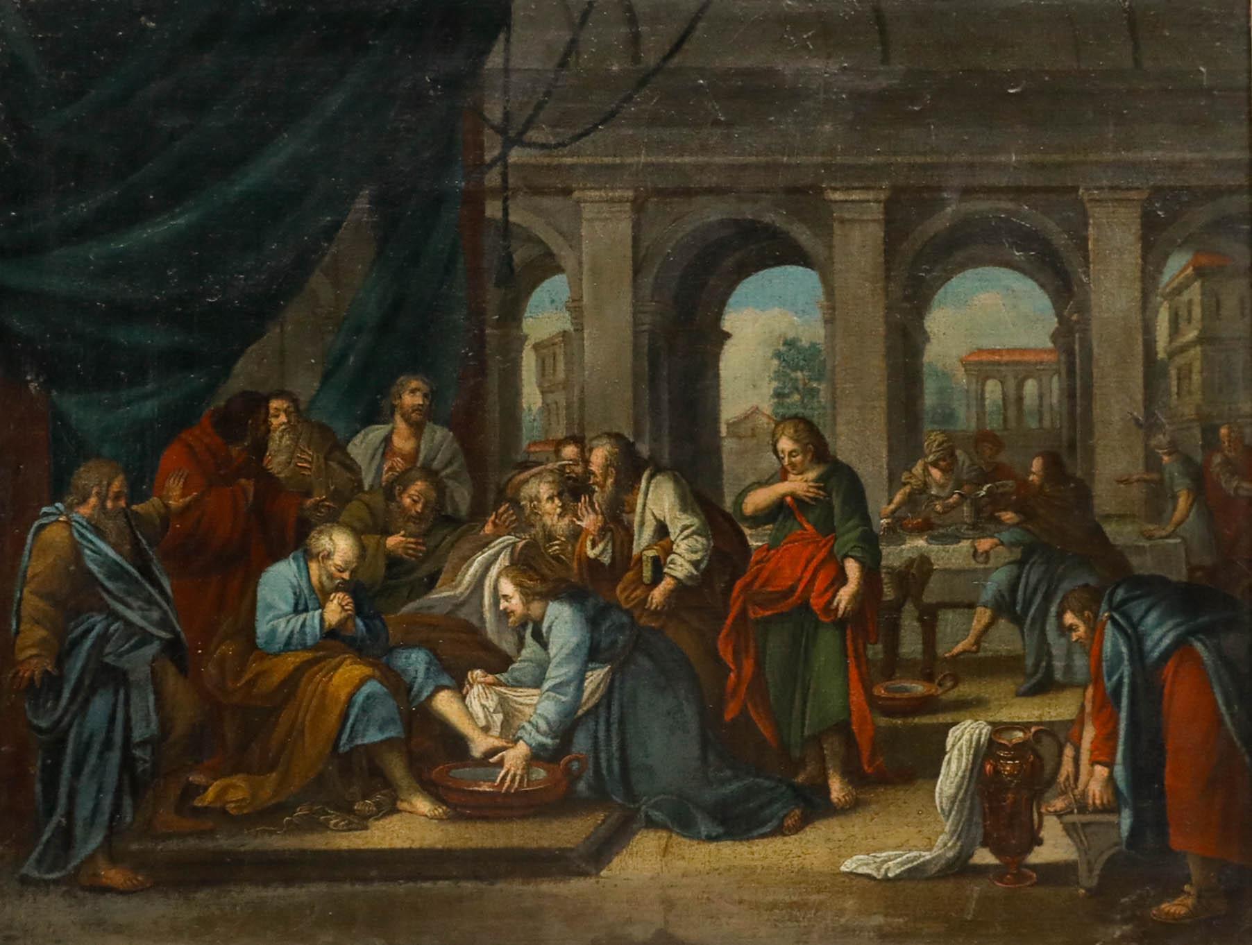 Según Nicolas Bertin (1720-1730) - Óleo, Cristo lavando los pies de sus discípulos - Painting de Unknown
