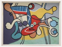 Nach Pablo Picasso – gerahmtes Ölgemälde, Stillleben auf einem Sockeltisch, 20. Jahrhundert