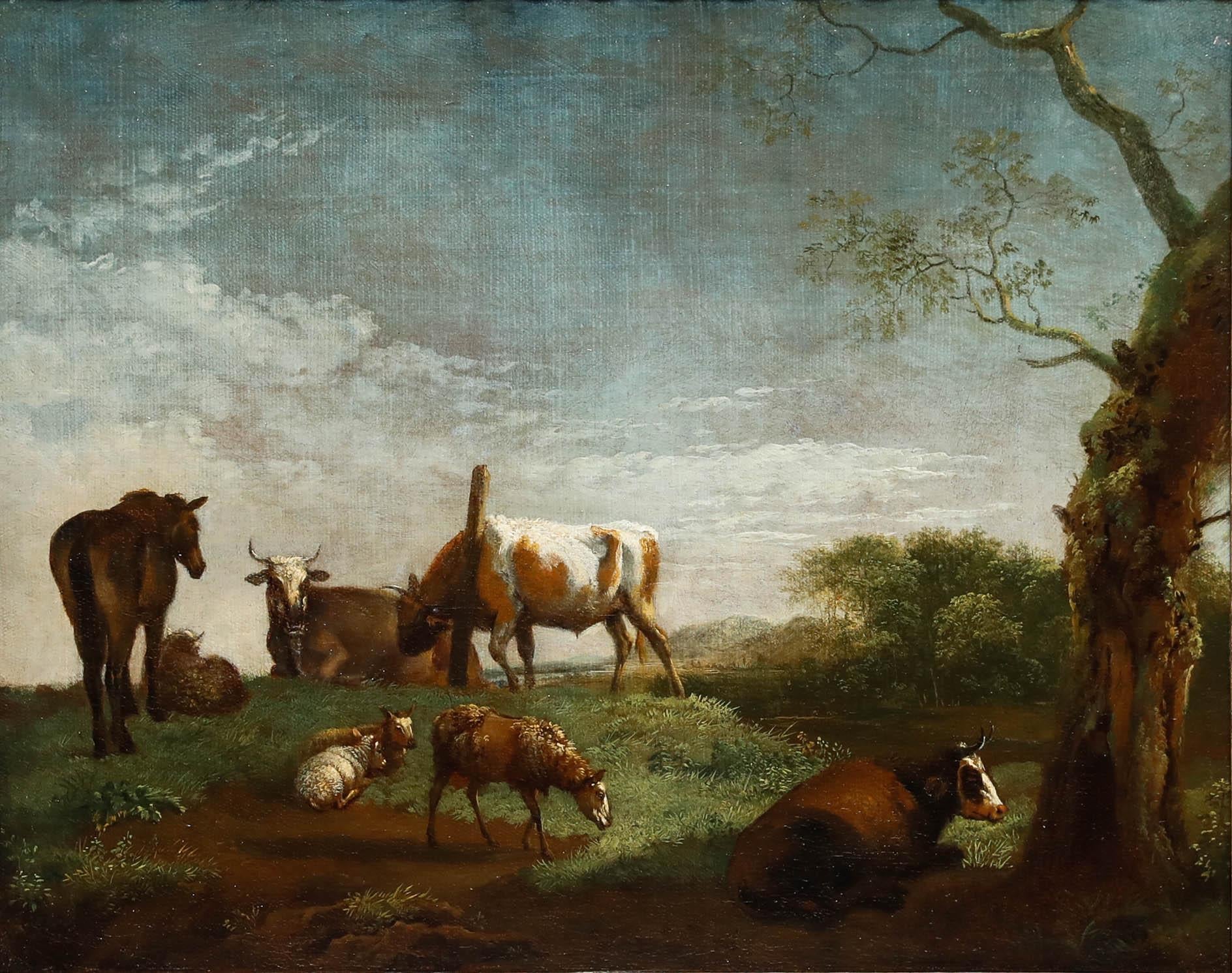 After Paulus Potter (1625-1654) - Fine 18th Century Oil, Resting Herd - Painting by Unknown