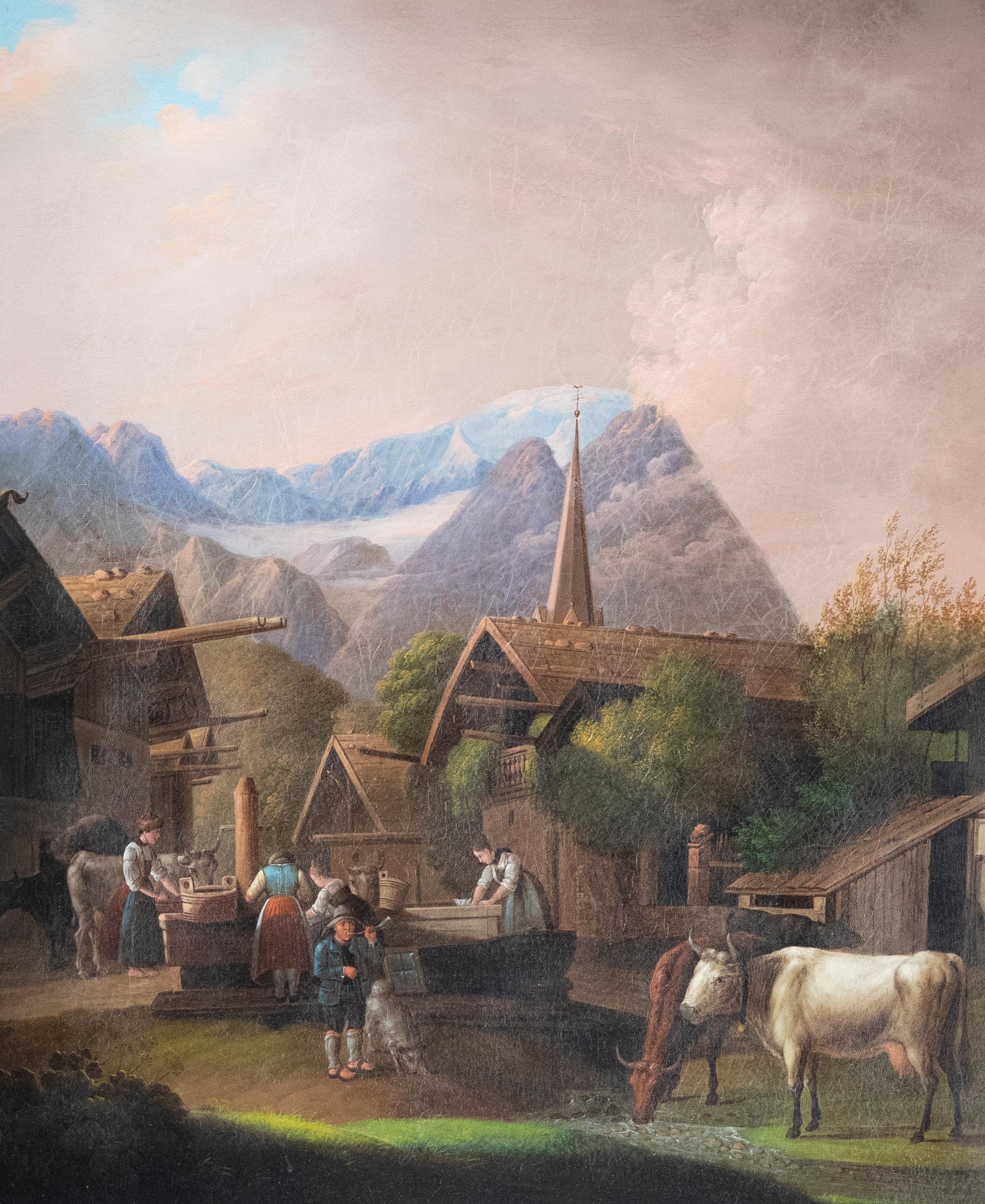 After Peter von Hess (1792−1871) - Framed Oil, Morning in Partenkirchen - Painting by Unknown