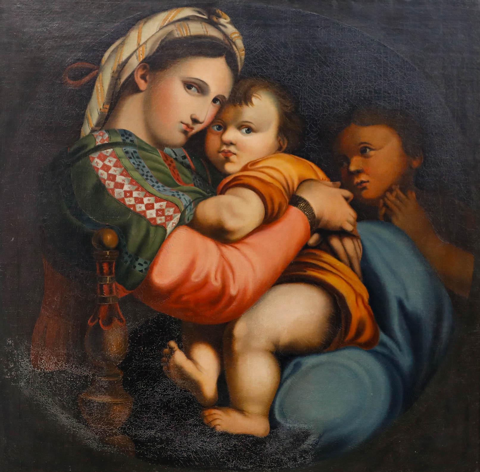 D'après Raphael (1483-1420) - 19e siècle Huile, Madonna della Sedia - Painting de Unknown