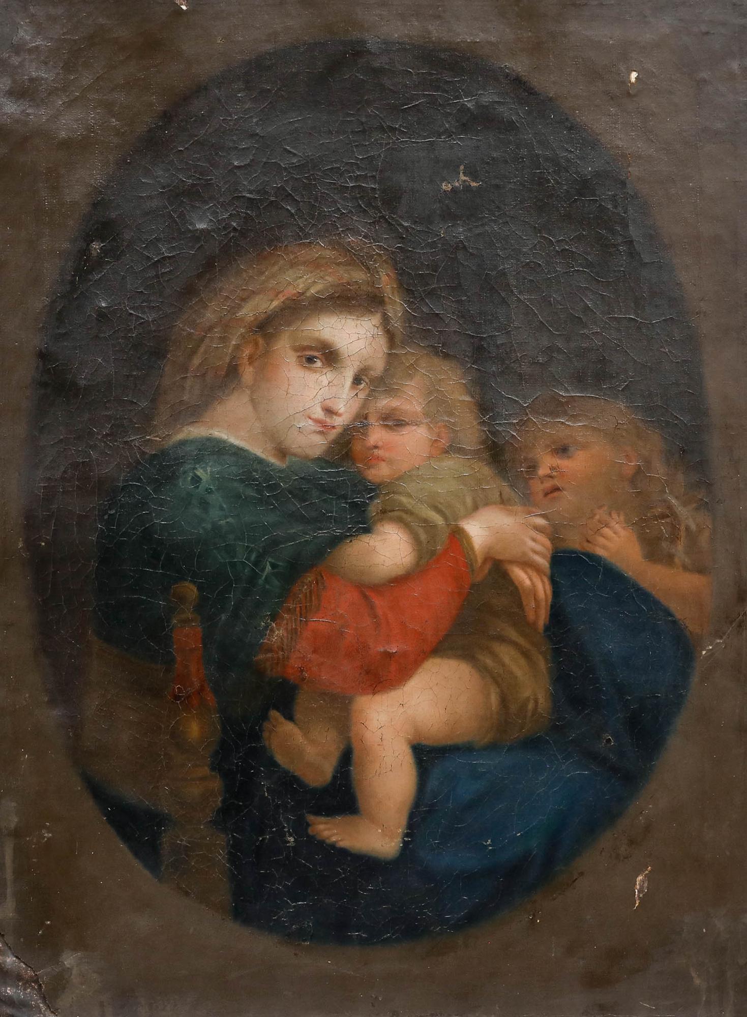 After Raphael (1483-1420) - For Restoration Oil, Madonna della Sedia - Painting by Unknown