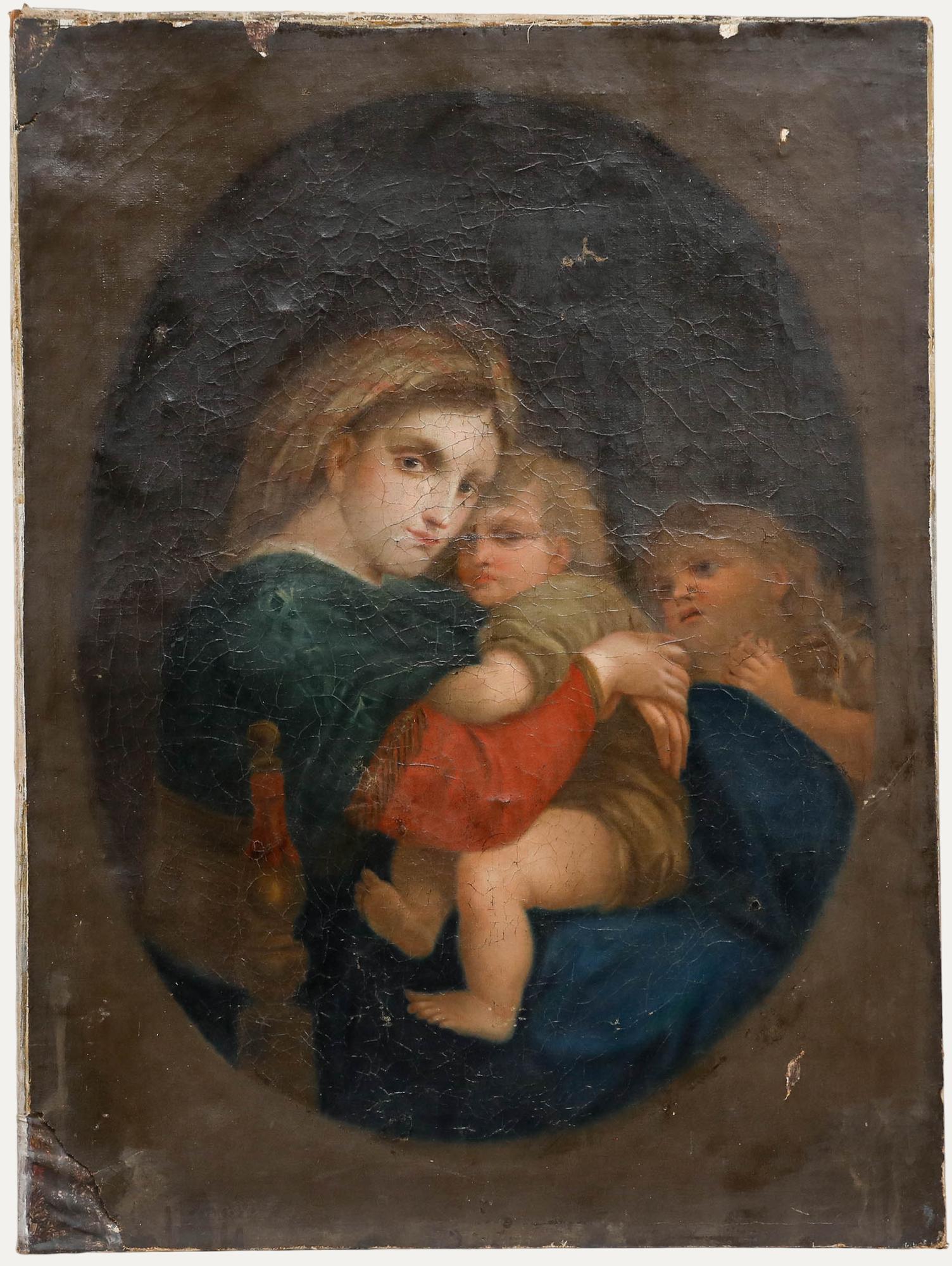 Unknown Figurative Painting - After Raphael (1483-1420) - For Restoration Oil, Madonna della Sedia