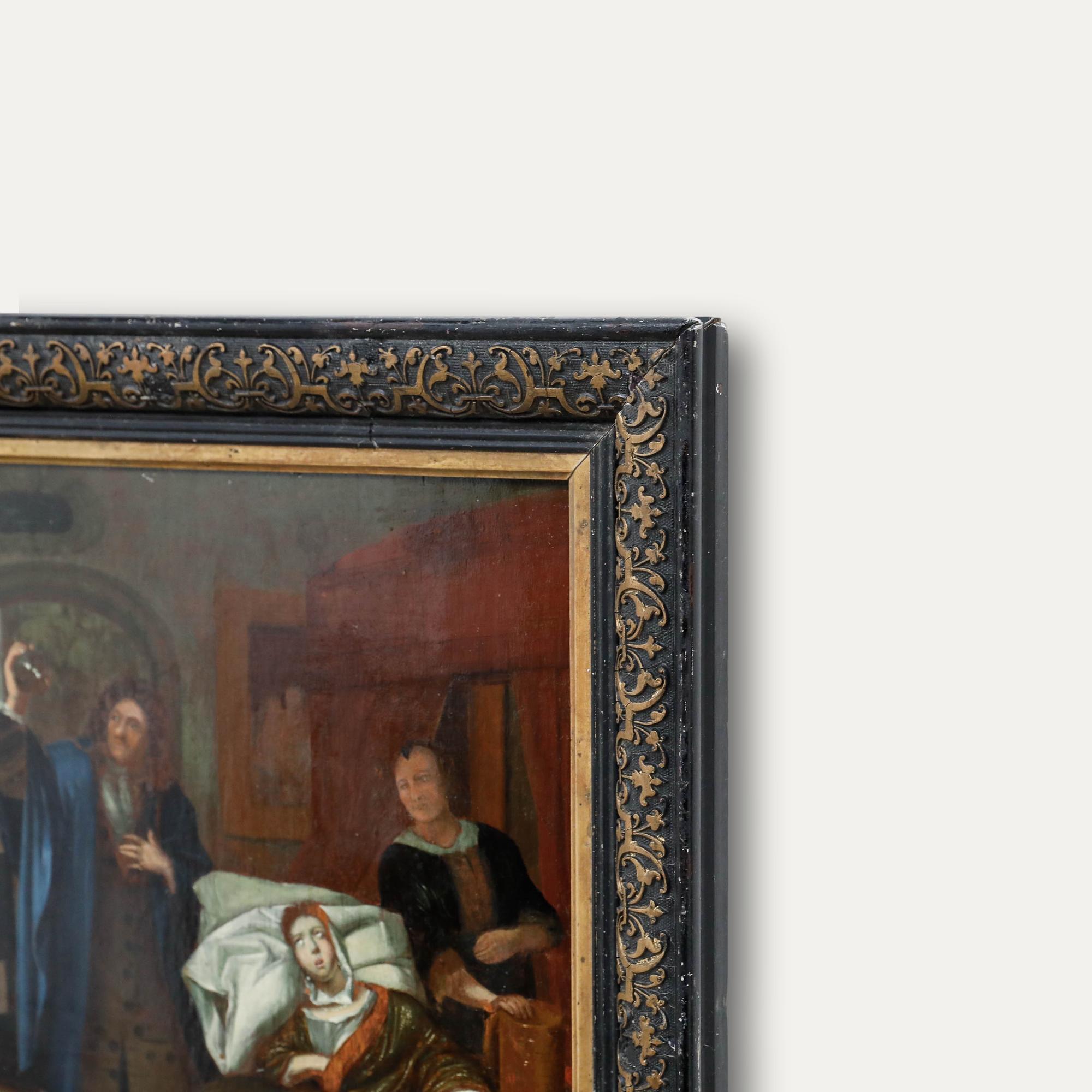 After Richard Brakenburgh (1650-1702) - 19th Century Oil, The Doctor's Visit For Sale 1