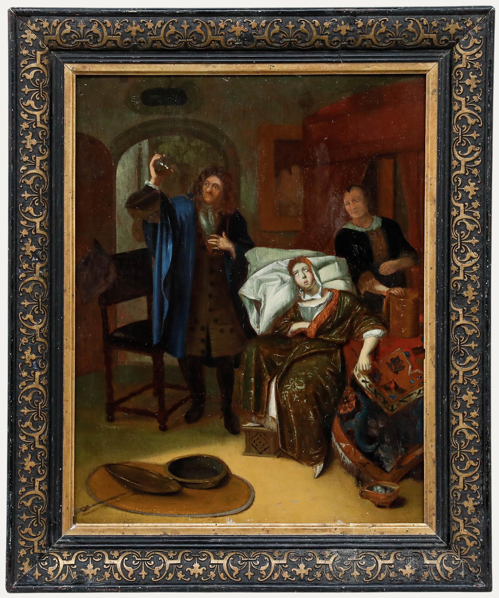 Unknown Figurative Painting - After Richard Brakenburgh (1650-1702) - 19th Century Oil, The Doctor's Visit
