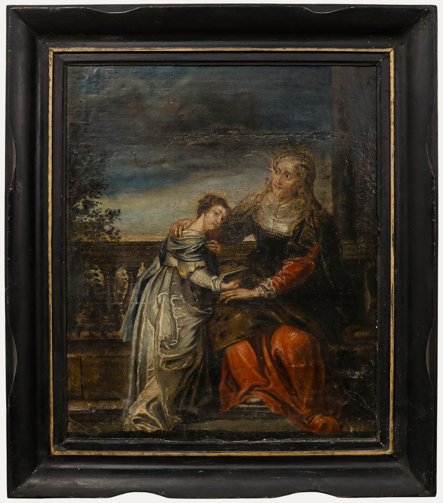Figurative Painting Unknown - D'après Rubens (1577-1640) - 18e siècle Huile, L'éducation de la Vierge